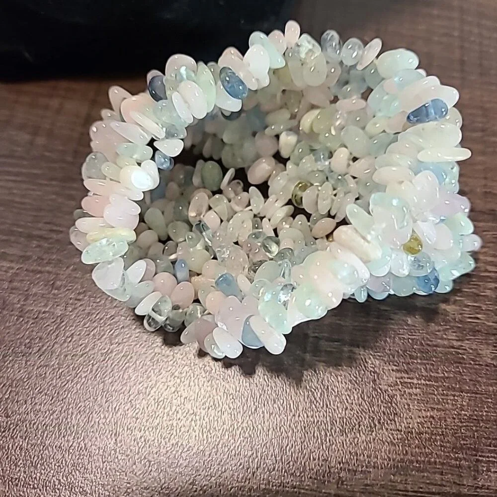 Pastel Natural Stone Chip Chunky Stretch Bracelet Green Pink Blue Boho Statement